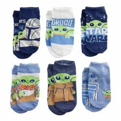 Licensed Character Boys 6-Pack Star Wars The Mandalorian Grogu Aka Baby Yoda No-Show Socks