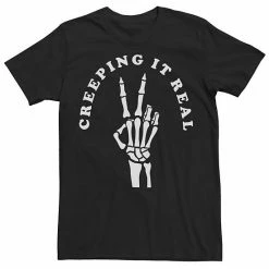 Licensed Character Mens Creeping It Real Skeleton Peace Sign Tee