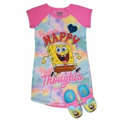 Licensed Character Girls 4-12 Nickelodeon SpongeBob SquarePants Tie Dye Nightgown & Slippers Set