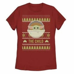 Licensed Character Junior's Star Wars The Mandalorian The Child Christmas Sweater Style Tee Navy