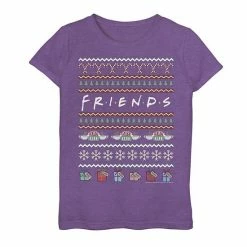 Licensed Character Girls 7-16 Friends Christmas Ugly Sweater Style Logo Graphic Tee Black -Licensed Character Shop unnamed file 14036