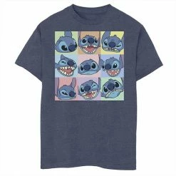 Licensed Character Disney's Lilo & Stitch Boys 8-20 The Many Faces Of Stitch Panels Graphic Tee Navy Heather -Licensed Character Shop unnamed file 14040