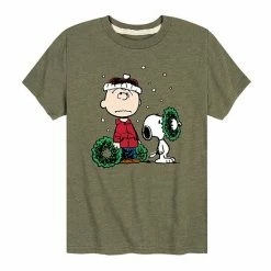 Licensed Character Boys 8-20 Peanuts Charlie Brown Wreath Graphic Tee Green