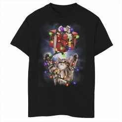 Licensed Character Boys 8-20 Cat Catching Presents Christmas Graphic Tee