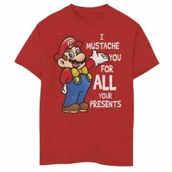 Licensed Character Boys 8-20 Super Mario Bros. I Mustache You For All Your Presents Graphic Tee