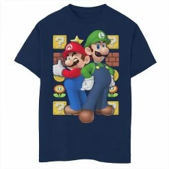 Licensed Character Boys 8-20 Nintendo Super Mario Luigi Thumbs Up Graphic Tee Black