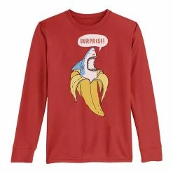Licensed Character Boys 8-20 Banana Shark Surprise Long Sleeve Tee Red