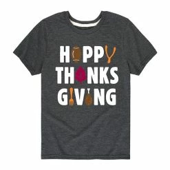 Licensed Character Boys 8-20 "Happy Thanksgiving" Icons Graphic Tee Grey