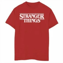 Licensed Character Boys 8-20 Netflix Stranger Things Solid Logo Left Chest Graphic Tee