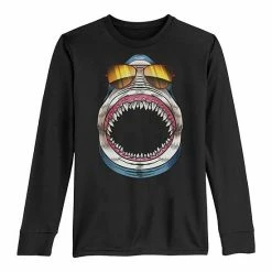 Licensed Character Boys 8-20 Shark Sunglasses With Mouth Open Long Sleeve Tee