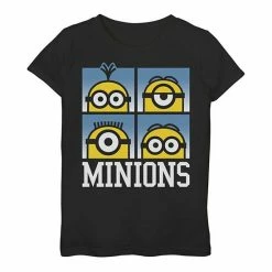 Licensed Character Girls 3-16 Minions Bust Portrait Grid Logo Tee