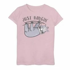 Licensed Character Girls 7-16 Just Hanging Sloth With Flower Hat Graphic Tee
