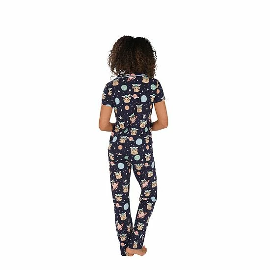 Licensed Character Women's Nite Nite By Munki Munki Grogu Short Sleeve Pajama Shirt & Pajama Pants Set Blue Outer Space 4 Licensed Character Women's Nite Nite By Munki Munki Grogu Short Sleeve Pajama Shirt & Pajama Pants Set Blue Outer Space - Image 2