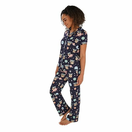 Licensed Character Women's Nite Nite By Munki Munki Grogu Short Sleeve Pajama Shirt & Pajama Pants Set Blue Outer Space 5 Licensed Character Women's Nite Nite By Munki Munki Grogu Short Sleeve Pajama Shirt & Pajama Pants Set Blue Outer Space - Image 3