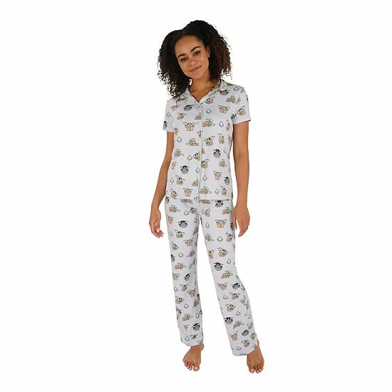 Licensed Character Women's Nite Nite By Munki Munki Grogu Short Sleeve Pajama Shirt & Pajama Pants Set Blue Outer Space 6 Licensed Character Women's Nite Nite By Munki Munki Grogu Short Sleeve Pajama Shirt & Pajama Pants Set Blue Outer Space - Image 4