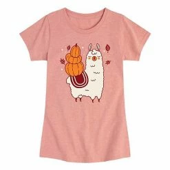 Licensed Character Girls 7-16 Fall Pumpkin And Llama Graphic Tee