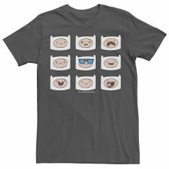 Licensed Character Men's Adventure Time Finn's Many Faces Grid Tee Charcoal