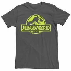Licensed Character Men's Jurassic World Neon Green Classic Logo Tee Charcoal Heather -Licensed Character Shop unnamed file 15620