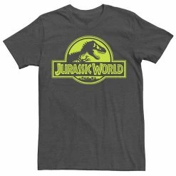 Licensed Character Men's Jurassic World Neon Green Classic Logo Tee Charcoal Heather -Licensed Character Shop unnamed file 15622