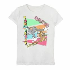 Licensed Character Girls 7-16 Tom And Jerry 90s Triangle Tom And Jerry Chase Poster Graphic Tee White -Licensed Character Shop unnamed file 15777