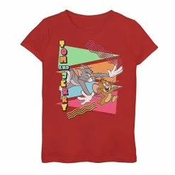 Licensed Character Girls 7-16 Tom And Jerry 90s Triangle Tom And Jerry Chase Poster Graphic Tee White -Licensed Character Shop unnamed file 15778