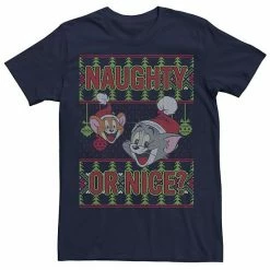 Licensed Character Men's Tom And Jerry Naughty Or Nice Holiday Pattern Tee
