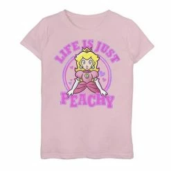 Licensed Character Girls 7-16 Nintendo Super Mario Peach Life Is Just Peachy Hearts Logo Graphic Tee Pink