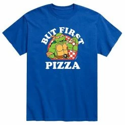 Licensed Character Men's Teenage Mutant Ninja Turtles But First Pizza Tee Blue
