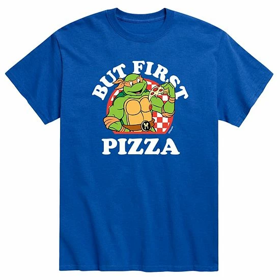Licensed Character Men's Teenage Mutant Ninja Turtles But First Pizza Tee Blue 4 Licensed Character Men's Teenage Mutant Ninja Turtles But First Pizza Tee Blue - Image 2