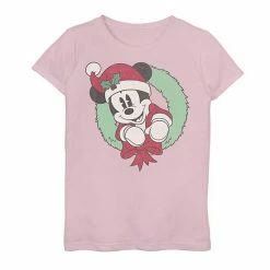 Licensed Character Girls 7-16 Disney Mickey Mouse Santa Hat Wreath Portrait Tee