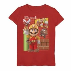 Licensed Character Girls 7-16 Nintendo Super Mario Maker 2 Game Play Portrait Grid Background Graphic Tee