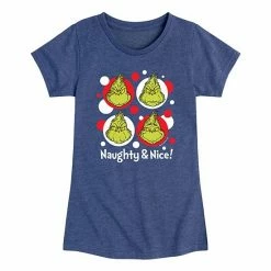 Licensed Character Girls 7-16 Dr. Seuss The Grinch Naughty Nice Graphic Tee Blue