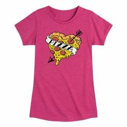 Licensed Character Girls 7-16 Heart Pizza Tattoo Graphic Tee Dark Pink