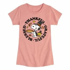Licensed Character Girls 7-16 Peanuts Thankful Grateful Graphic Tee Pink