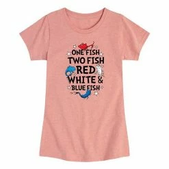 Licensed Character Girls 7-16 Dr. Seuss Red White Blue Fish Graphic Tee