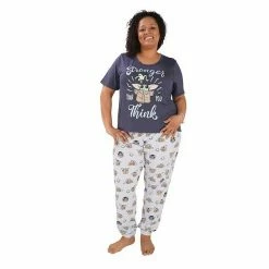 Licensed Character Plus Size Nite Nite By Munki Munki Grogu Short Sleeve Pajama Top & Pajama Pants Set Blue Frogs