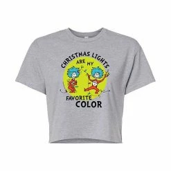 Licensed Character Juniors' Dr. Seuss "Christmas Lights" Cropped Graphic Tee Gray -Licensed Character Shop unnamed file 18718