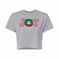 Licensed Character Juniors' Peanuts Joy Wreath Cropped Graphic Tee Gray -Licensed Character Shop unnamed file 18721