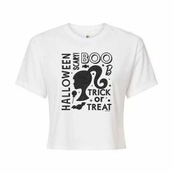 Licensed Character Juniors' Barbie Halloween Words Cropped Graphic Tee Gray