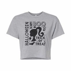 Alternative view of Licensed Character Juniors' Barbie Halloween Words Cropped Graphic Tee Gray