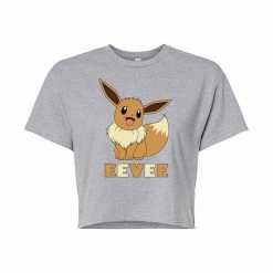 Licensed Character Juniors' Pokémon "Eevee" Cute Pose Cropped Graphic Tee Gray -Licensed Character Shop unnamed file 18954