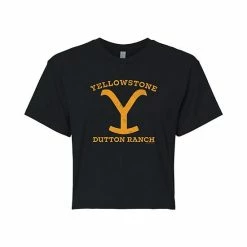 Licensed Character Juniors' Yellowstone "Dutton Ranch" Gold Y Cropped Tee