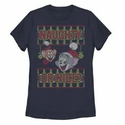 Licensed Character Juniors' Tom And Jerry Naughty Or Nice Holiday Pattern Graphic Tee Black -Licensed Character Shop unnamed file 19036