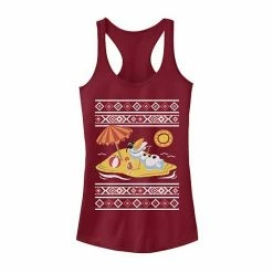 Licensed Character Juniors' Disney Frozen Olaf In Summer Holiday Sweater Style Tank Scarlet
