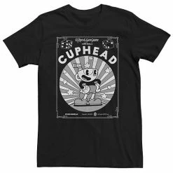 Licensed Character Big & Tall Cuphead Distressed Black And White Poster Tee