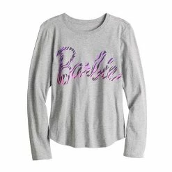 Licensed Character Girls 7-16 Barbie® Long Sleeve Tiger Print Wordmark Logo Graphic Tee