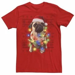 Licensed Character Men's Ugly Sweater Photoreal Christmas Lights Pug Graphic Tee