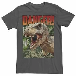 Licensed Character Men's Jurassic World Danger T-Rex Retro Poster Graphic Tee Charcoal Heather -Licensed Character Shop unnamed file 22518