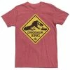 Licensed Character Men's Jurassic Park Dinosaur Crossing Yellow Sign Tee Athletic Heather