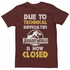 Licensed Character Men's Jurassic World Technical Difficulties Sign Graphic Tee Red Heather -Licensed Character Shop unnamed file 22838